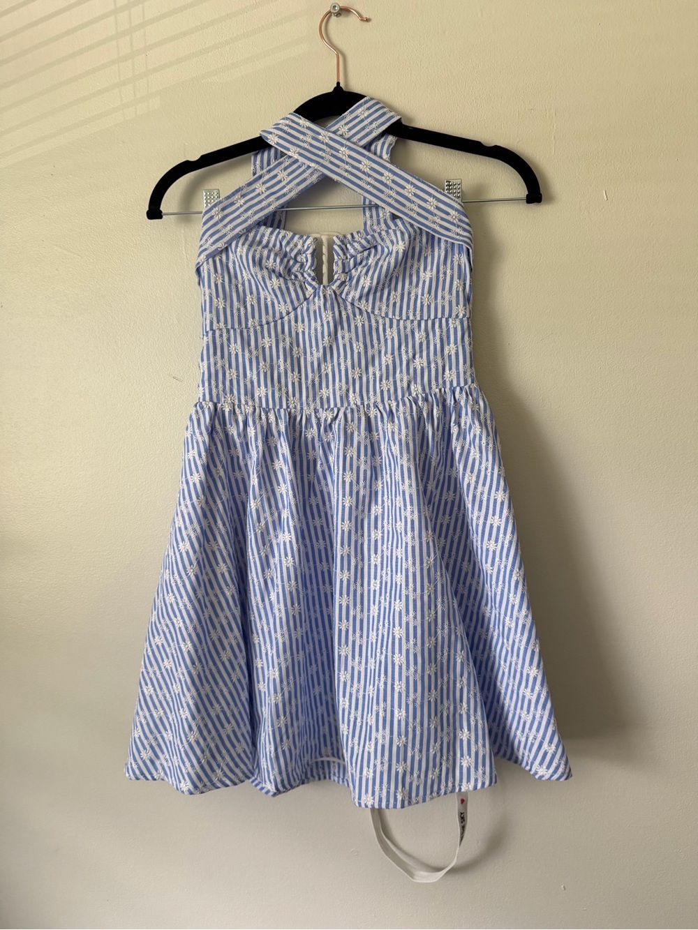 Lucy in the Sky Blue & White Striped Sundress with Cross-front Straps